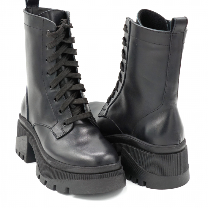 Ghete dama casual din piele naturala neagra cu varf rotund si toc mic gros 5 cm  75321-1-23 [3]