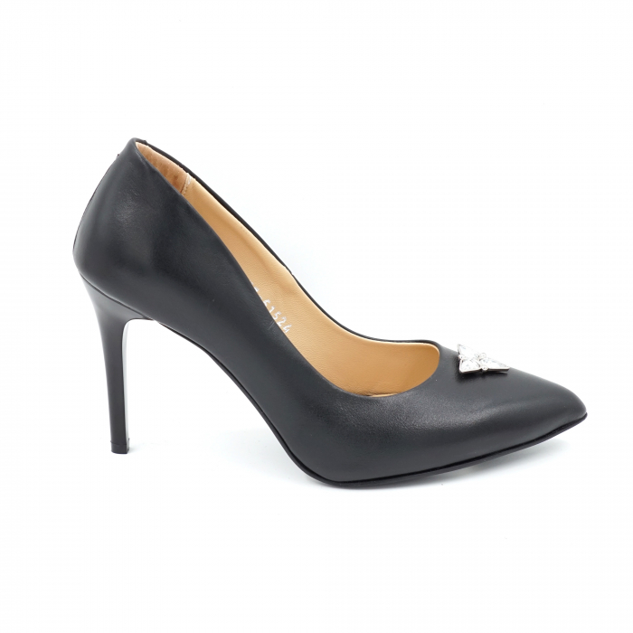Pantofi dama din piele naturala neagra cu varf ascutit stileto si toc inalt subtire 9 cm 51524-24 [3]