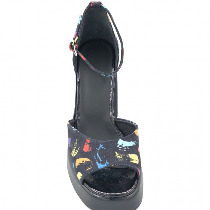 Sandale dama din piele naturala cu imprimeu multicolor cu varf patrat, platforma 2 cm si toc inalt gros 9 cm  1054-3-24 [5]