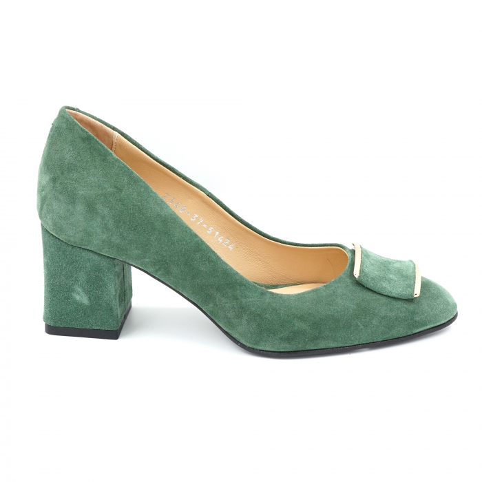 Pantofi dama din piele naturala intoarsa verde menta cu varf ascutit si toc mic gros imbracat 6 cm 51424-1-24 [5]
