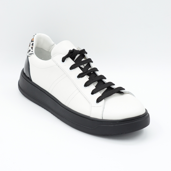 Pantofi dama tip adidas din piele naturala alba, lacuita neagra si animal printcu varf rotund si talpa 3 cm  50621-1-24 [2]