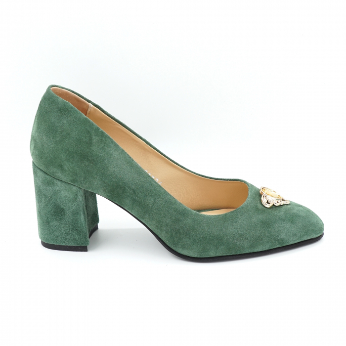 Pantofi dama din piele naturala intoarsa verde menta cu varf ascutit si toc mediu gros imbracat 7 cm 51324-24 [4]