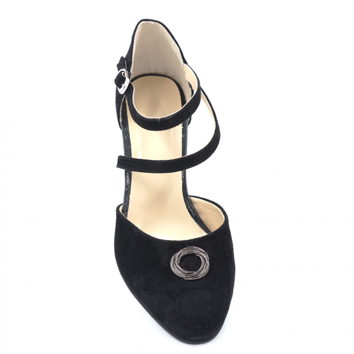 Sandale dama din piele naturala intoarsa neagra cu varf semirotund si toc mic gros 6 cm 1068-24 [5]