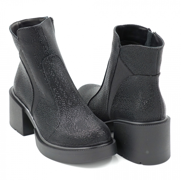 Ghete dama casual din piele naturala neagra cu imprimeu cu varf rotund si  toc mic gros 5 cm 70220-4-23 [4]