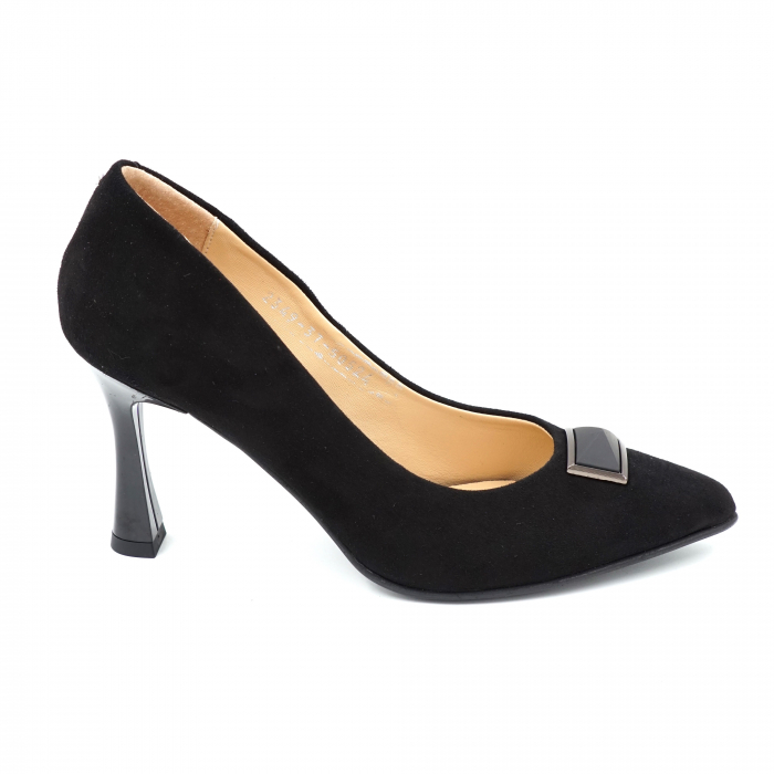 Pantofi dama din piele naturala intoarsa neagra cu varf ascutit stileto si toc mediu subtire 8 cm 50524-4-24 [3]