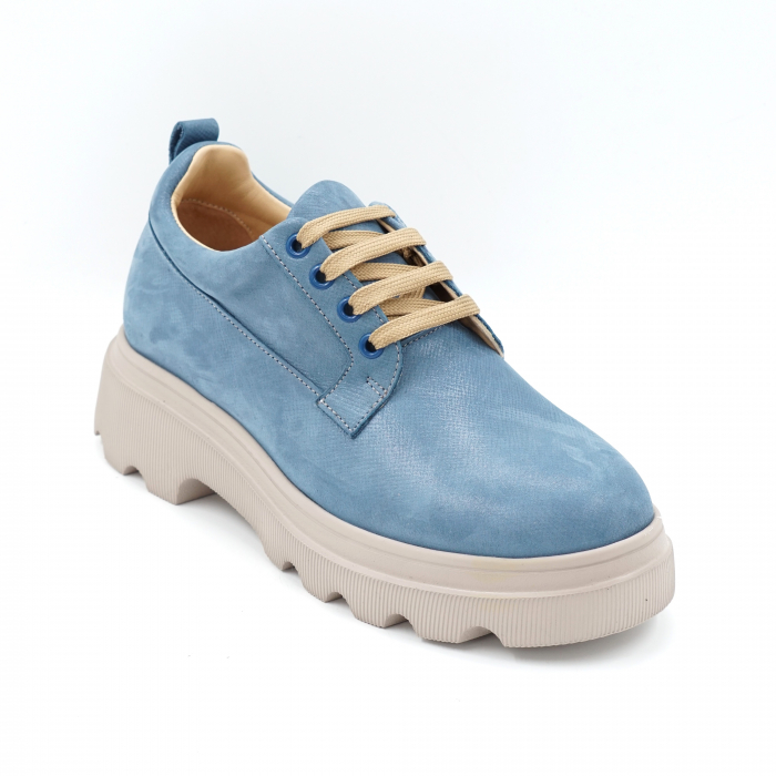 Pantofi dama casual din piele naturala albastru deschis sidef cu varf rotund si talpa 4 cm 50321-1-24 [2]