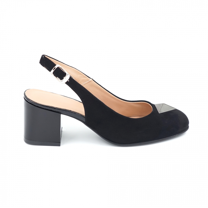 Sandale dama din piele naturala intoarsa neagra cu varf rotund si toc mic gros 6 cm  0624-24 [3]