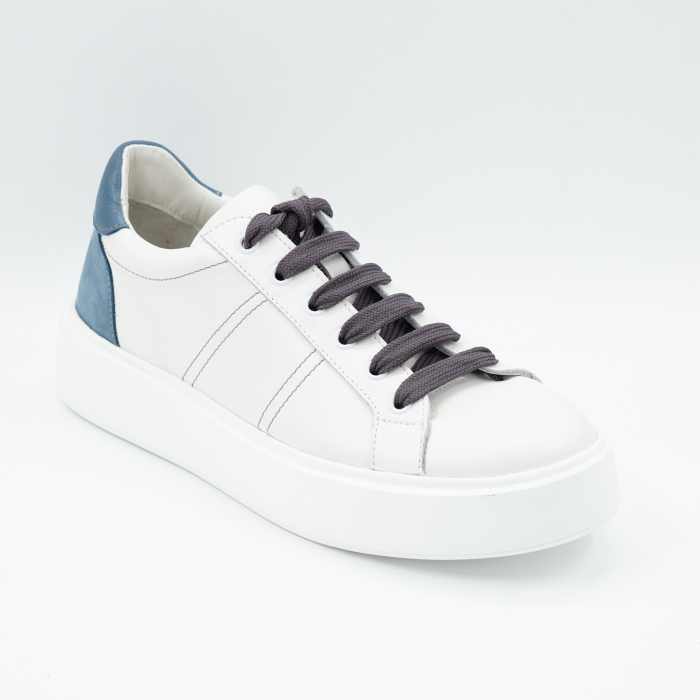 Pantofi dama tip adidas din piele naturala alba si albastru deschis sidef cu varf rtound si talpa 3 cm  50621-3-24 [2]