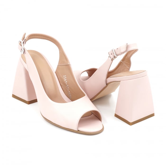 Sandale dama din piele naturala nude bej roze cu varf rotund si toc mediu gros imbracat 8 cm 1026-1-24 [4]