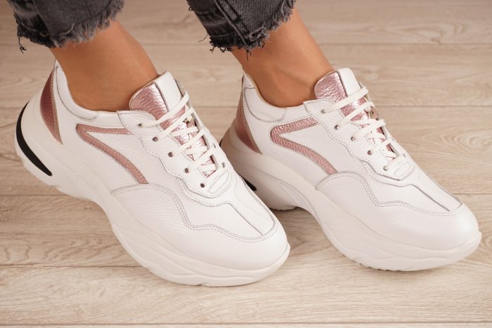 Pantofi dama tip adidas din piele naturala alba si negru varf rotund si talpa 5 cm  52121-21 [2]