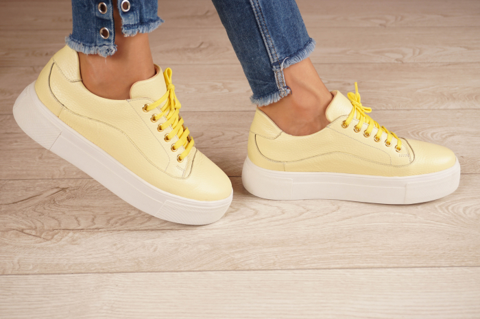 Pantofi dama tip adidas  din piele naturala galbena cu varf rotund si talpa 3 cm 60420-20 [3]