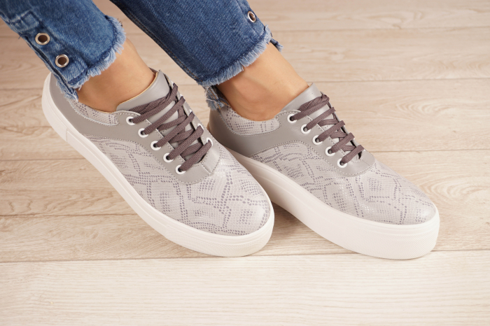 Pantofi dama tip adidas  din piele naturala gri si cu imprimeu gri cu varf rotund si talpa 3 cm  57018-21 [2]