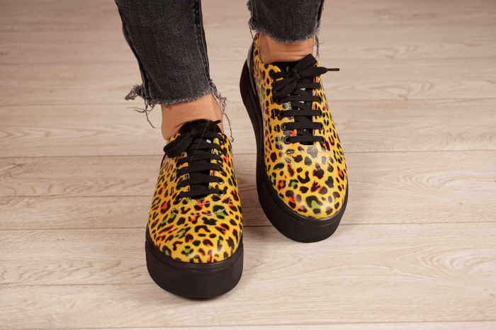 Pantofi dama tip adidas  din piele naturala cu imprimeu animal print leopard, cu varf rotund si talpa 3 cm 56620-1-21 [4]
