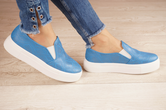 Pantofi dama tip adidas din piele naturala albastru deschis cu imprimeu cu varf rotund si talpa 3 cm 58519-21 [3]