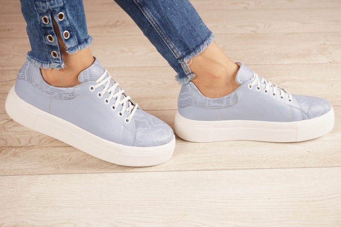 Pantofi dama tip adidas  din piele naturala albastru deschis bleu cu imprimeu, varf rotund si talpa 3 cm  60520-21 [3]