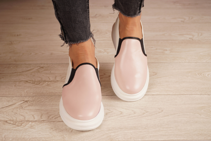 Pantofi  dama tip adidas din piele naturala roz pudra, lac negru si alb cu varf rotund si talpa 3 cm  54521-21 [4]
