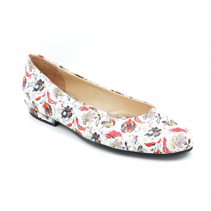Pantofi dama tip balerini din piele naturala cu imprimeu floral cu varf rotund si toc mic gros imbracat 1 cm 0125-24 [3]