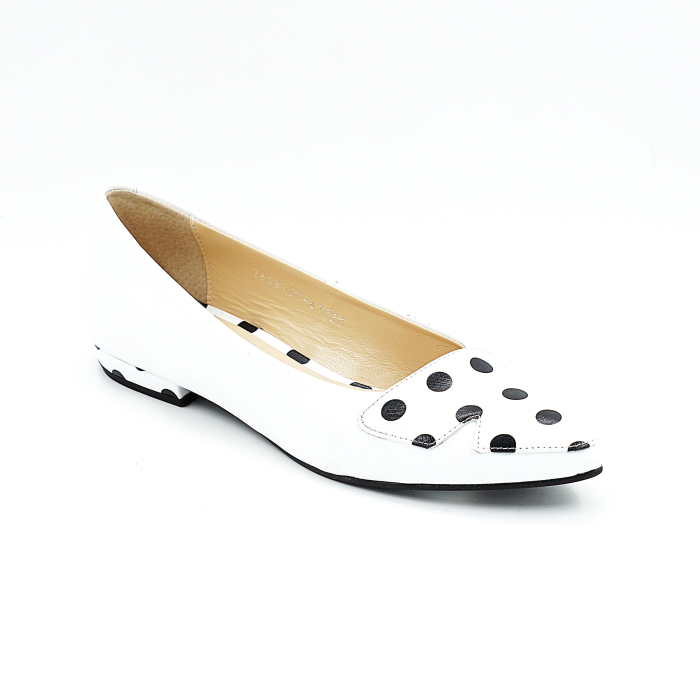 Pantofi dama tip balerini din piele naturala alba cu varf ascutit stiletto si toc mic imbracat de 1 cm 61920-26 [4]
