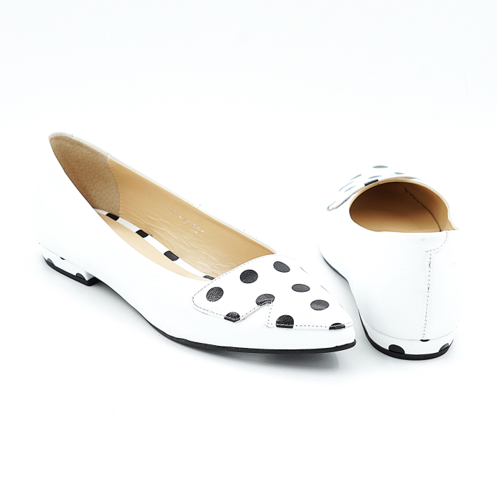 Pantofi dama tip balerini din piele naturala alba cu varf ascutit stiletto si toc mic imbracat de 1 cm 61920-26 [5]