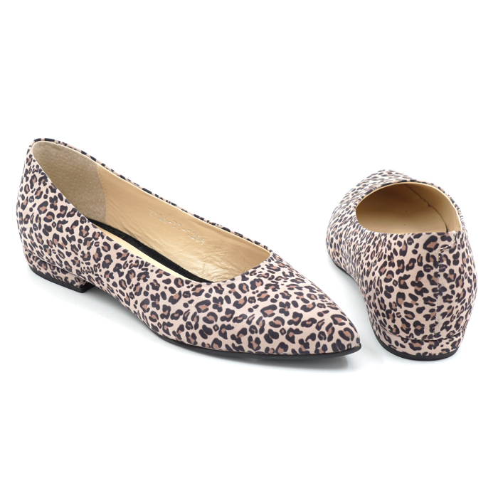 Pantofi dama tip balerini din piele naturala cu imprimeu leopard cu varf ascutit stiletto si toc mic imbracat de 1 cm 1289-1-26 [5]