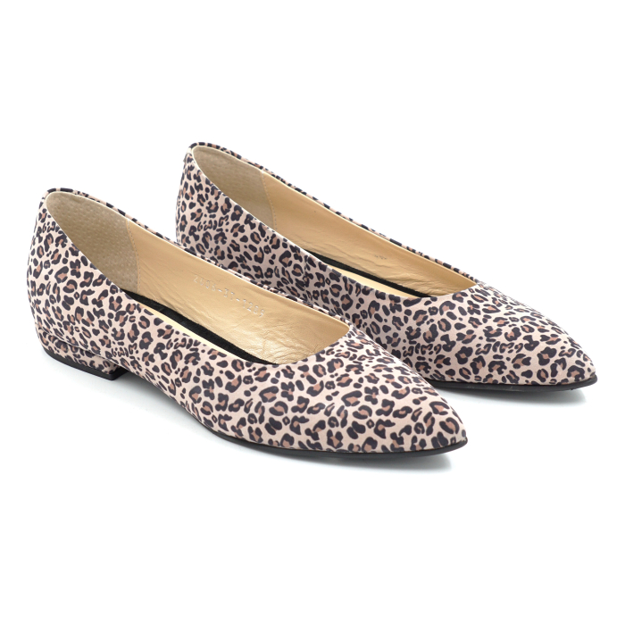 Pantofi dama tip balerini din piele naturala cu imprimeu leopard cu varf ascutit stiletto si toc mic imbracat de 1 cm 1289-1-26 [3]
