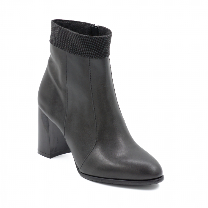 Ghete dama elegante din piele naturala neagra cu varf ascutit si toc inalt gros 8 cm 11111-24 [2]
