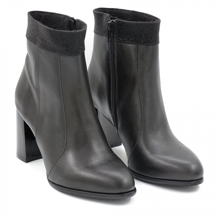 Ghete dama elegante din piele naturala neagra cu varf ascutit si toc inalt gros 8 cm 11111-24 [3]