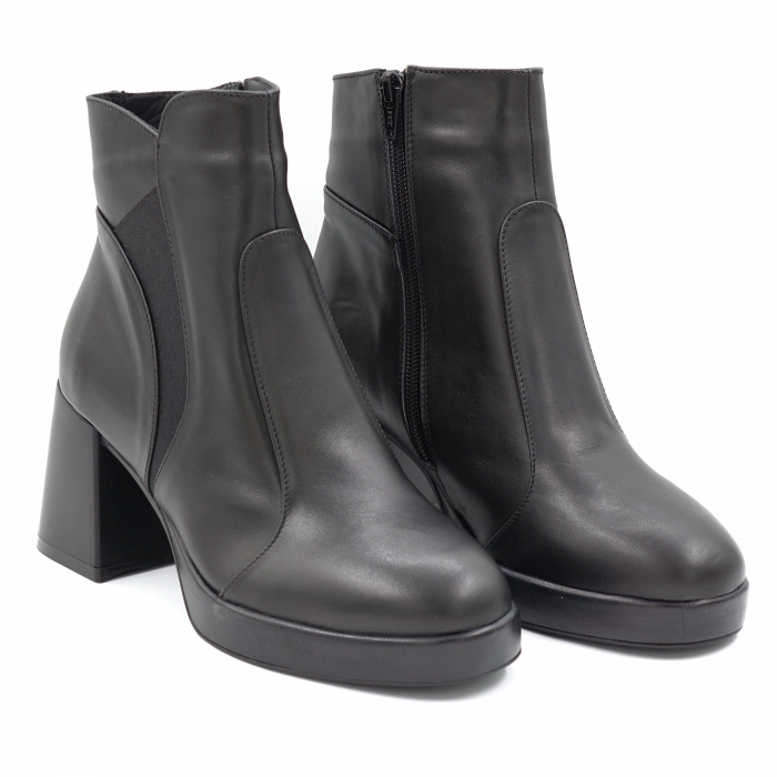 Ghete dama elegante din piele naturala neagra cu varf rotund, platforma 2 cm si toc mediu gros 7 cm 70220-24 [3]