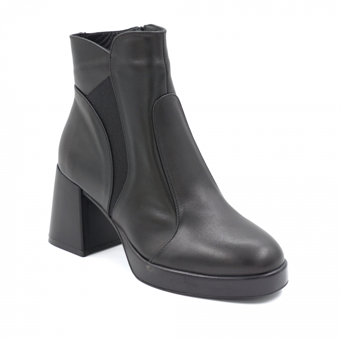 Ghete dama elegante din piele naturala neagra cu varf rotund, platforma 2 cm si toc mediu gros 7 cm 70220-24 [2]