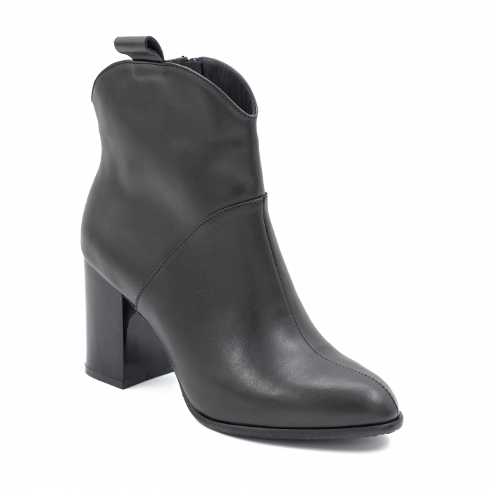 Ghete dama elegante din piele naturala neagra cu varf rotund si toc inalt gros 8 cm  70321-24 [2]