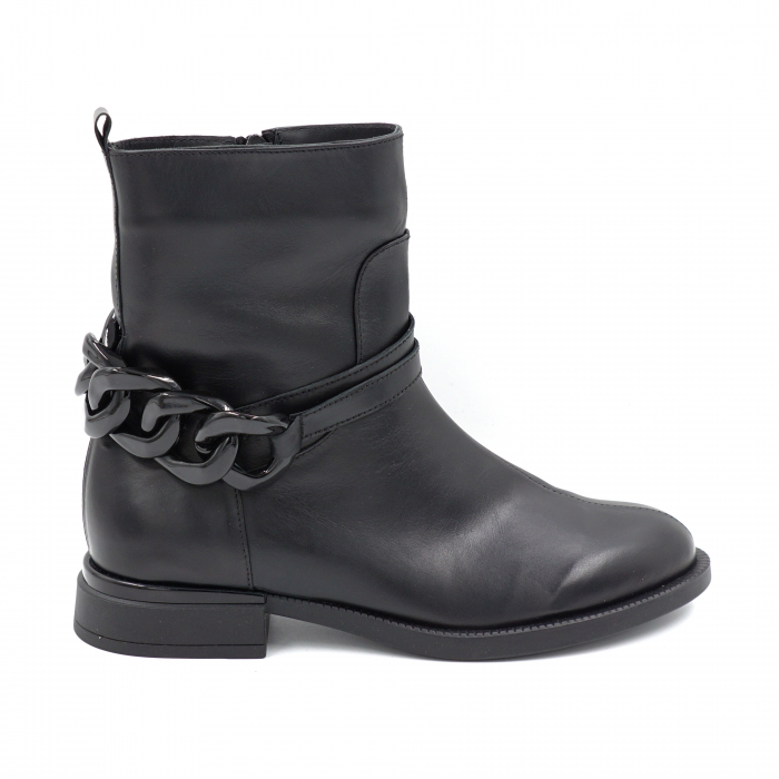Ghete dama casual din piele naturala neagra cu accesoriu lant negru cu varf rotund si talpa 2 cm 70924-24 - Copie [1]