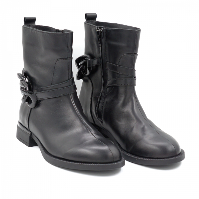 Ghete dama casual din piele naturala neagra cu accesoriu lant negru cu varf rotund si talpa 2 cm 70924-24 - Copie [3]