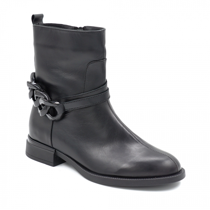 Ghete dama casual din piele naturala neagra cu accesoriu lant negru cu varf rotund si talpa 2 cm 70924-24 - Copie [2]