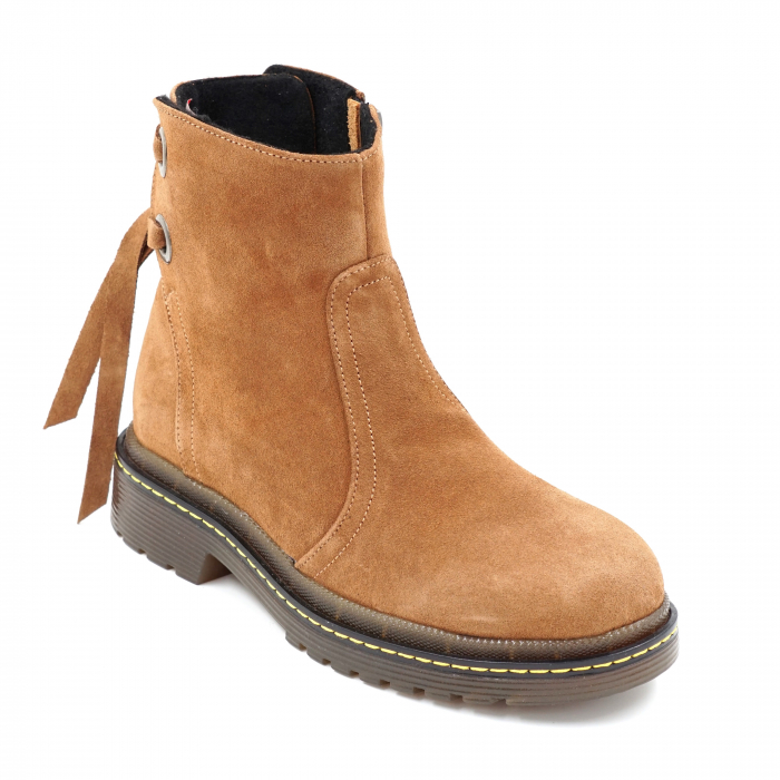 Ghete dama casual din piele naturala intoarsa maro coniac cu accesorii metalice, varf rotund si talpa 3 cm  71120-23 [4]