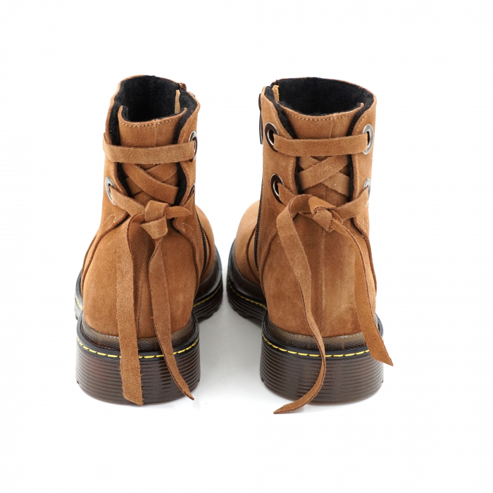 Ghete dama casual din piele naturala intoarsa maro coniac cu accesorii metalice, varf rotund si talpa 3 cm  71120-23 [6]