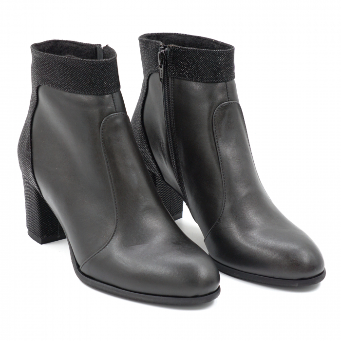 Ghete dama elegante din piele naturala neagra si cu imprimeu cu varf rotund si toc mic gros imbracat 6 cm 72119-24 [3]