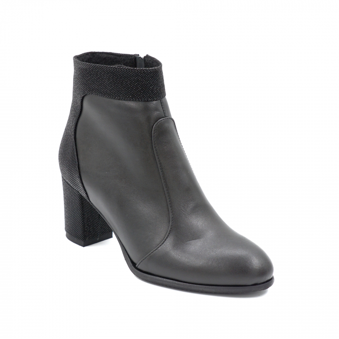 Ghete dama elegante din piele naturala neagra si cu imprimeu cu varf rotund si toc mic gros imbracat 6 cm 72119-24 [2]