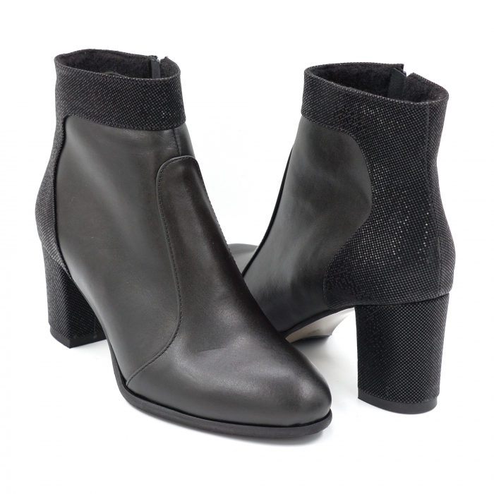 Ghete dama elegante din piele naturala neagra si cu imprimeu cu varf rotund si toc mic gros imbracat 6 cm 72119-24 [4]