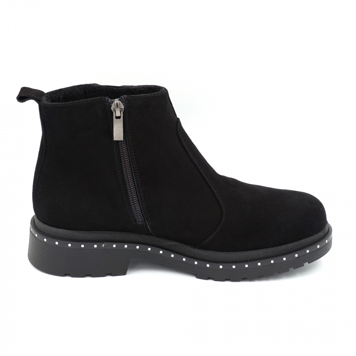 Ghete dama casual din piele naturala intoarsa neagra cu varf rotund si talpa 2 cm  73017-23 [3]