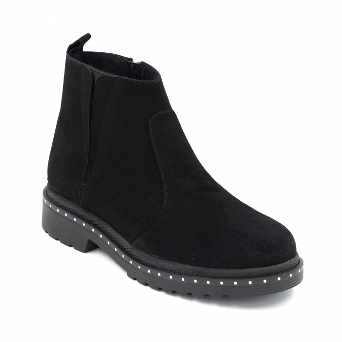 Ghete dama casual din piele naturala intoarsa neagra cu varf rotund si talpa 2 cm  73017-23 [2]