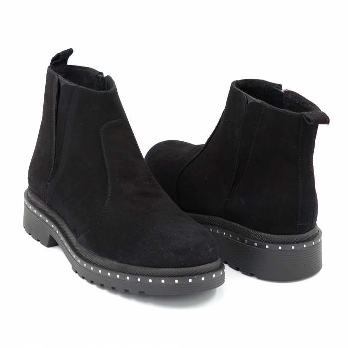 Ghete dama casual din piele naturala intoarsa neagra cu varf rotund si talpa 2 cm  73017-23 [5]