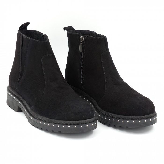 Ghete dama casual din piele naturala intoarsa neagra cu varf rotund si talpa 2 cm  73017-23 [4]