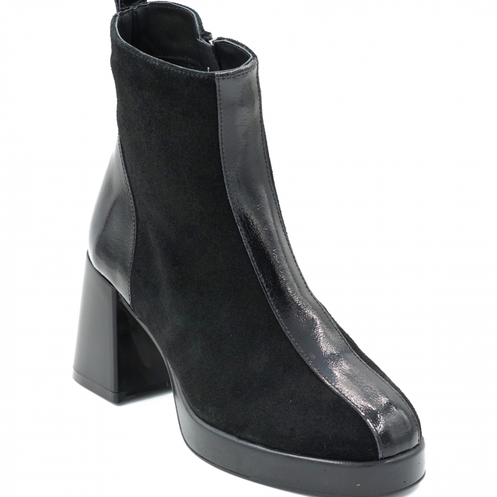 Ghete dama casual din piele naturala intoarsa si lacuita neagra cu varf rotund, platforma 2 cm si toc mic gros 6 cm 73321-1-23 [3]