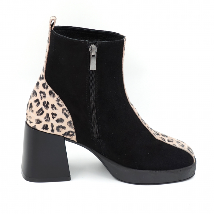 Ghete dama elegante din piele naturala intoarsa neagra si cu imprimeu animal print leopard cu varf rotund, platforma 2 cm si toc mic gros 6 cm 73321-23 [4]