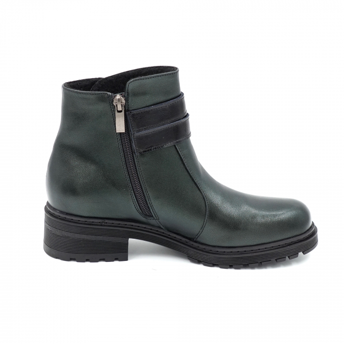 Ghete dama casual din piele naturala verde inchis smarald si lac negru cu accesoriu metalic, varf rotund si talpa 3 cm 73519-23 [5]