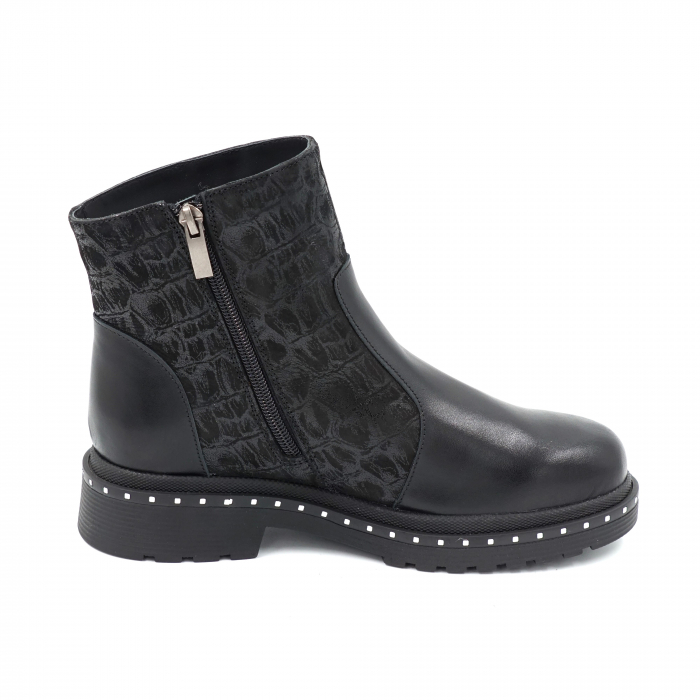 Ghete dama casual din piele naturala neagra si cu imprimeu croco negru cu varf rotund si talpa 3 cm 73521-23 [3]