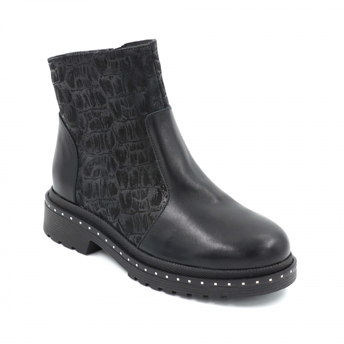 Ghete dama casual din piele naturala neagra si cu imprimeu croco negru cu varf rotund si talpa 3 cm 73521-23 [2]
