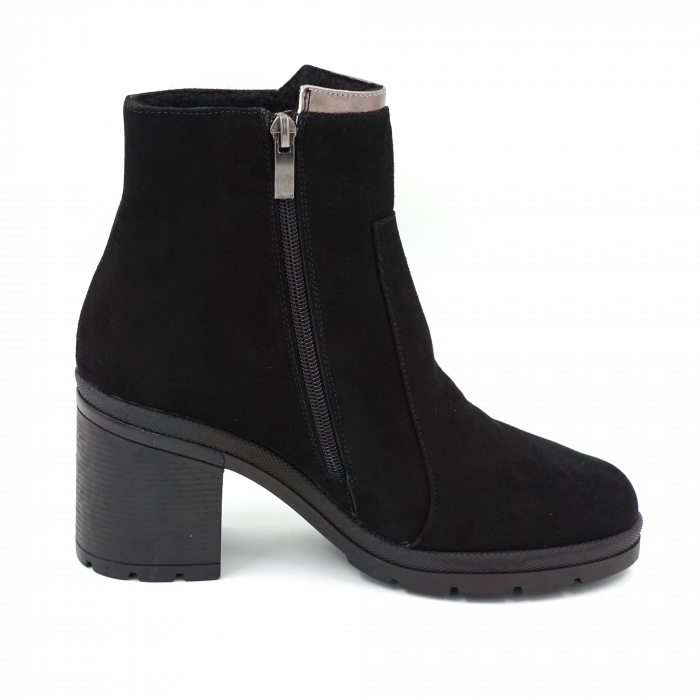 Ghete dama casual din piele naturala intoarsa neagra si bronz metalizat cu varf rotund si toc mic gros 5 cm 76020-23 [5]
