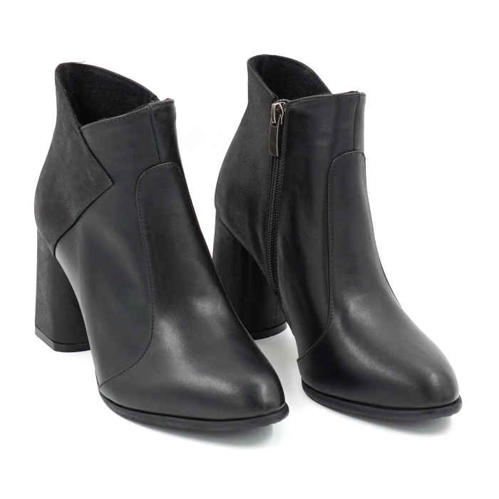 Ghete dama elegante din piele naturala neagra cu varf ascutit si toc mediu gros 8 cm 77419-23 [3]