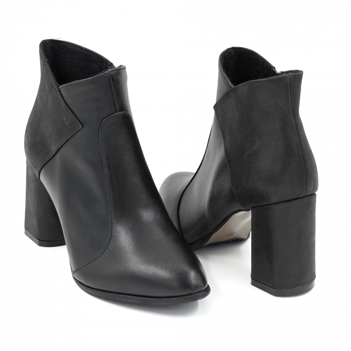 Ghete dama elegante din piele naturala neagra cu varf ascutit si toc mediu gros 8 cm 77419-23 [4]